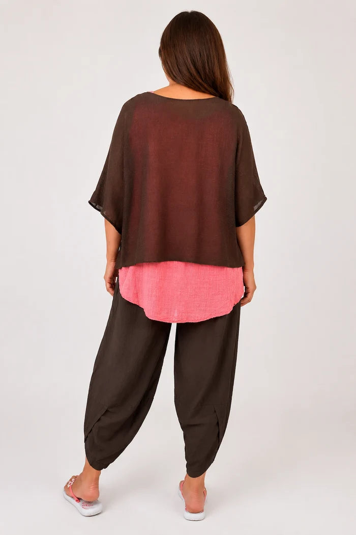 Cotton Seam Sleave Knit Batwing Jude Top - Chocolate