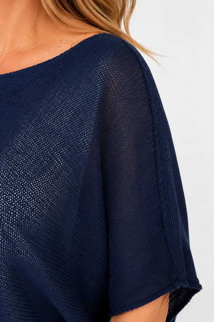 Cotton Seam Sleave Knit Batwing Jude Top - Navy