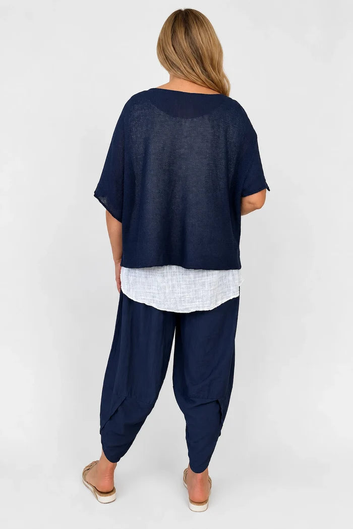 Cotton Seam Sleave Knit Batwing Jude Top - Navy