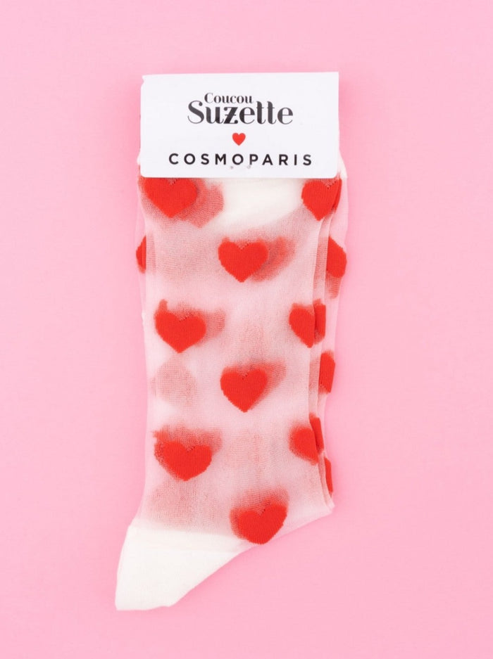 COUCOU SUZETTE Chaussettes Transparentes - Coeur. Parfaite idée de cadeau pour femme.