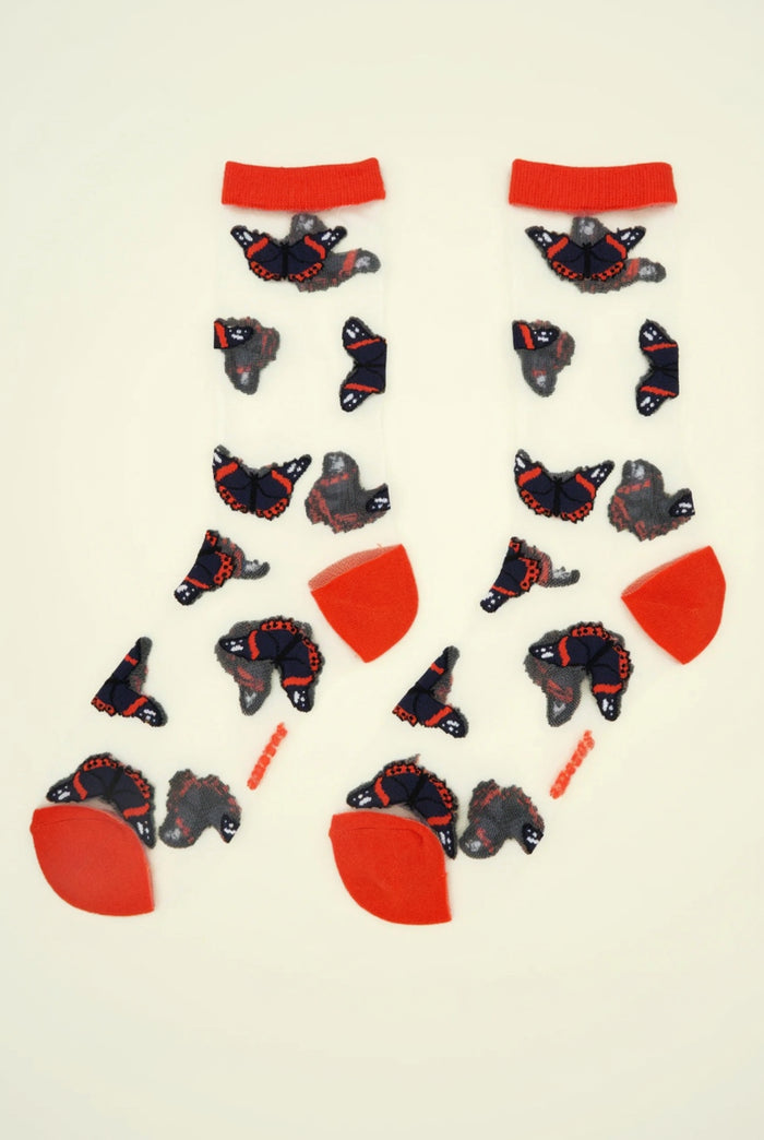 COUCOU SUZETTE Chaussettes Transparentes - Papillon Noir