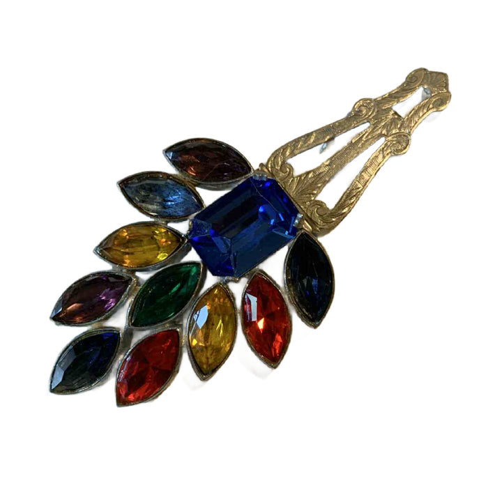 Czech Glass Rainbow Colors Large Fur Clip circa 1930s