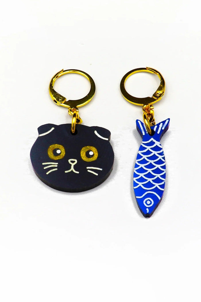 DCONSTRUCT Boucles d'Oreilles Chat Noir