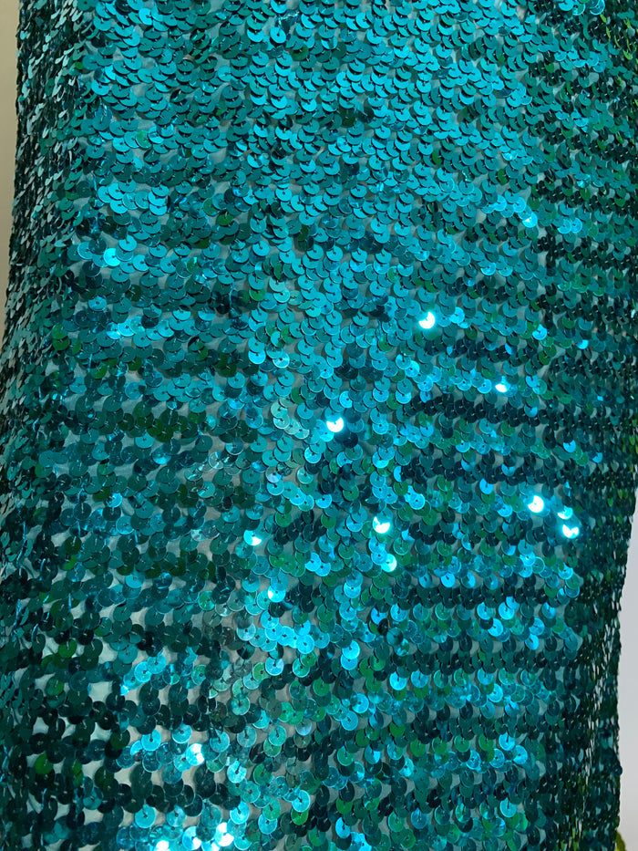 Disco Glam Turquoise Sequined Dress circa 1980s