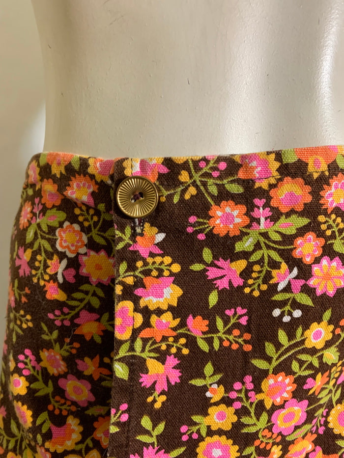 Ditsy Floral Print Hopsack Mini Skort Shorts Skirt circa 1970s