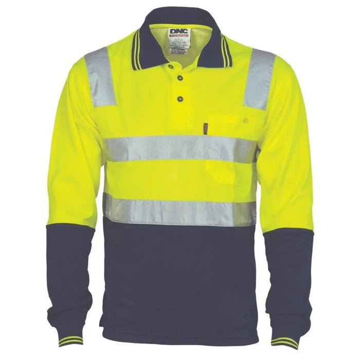 DNC Workwear Work Wear DNC WORKWEAR Cotton Back Hi-Vis Two-Tone Long Sleeve Polo Shirt with CSR Reflective Tape 3818