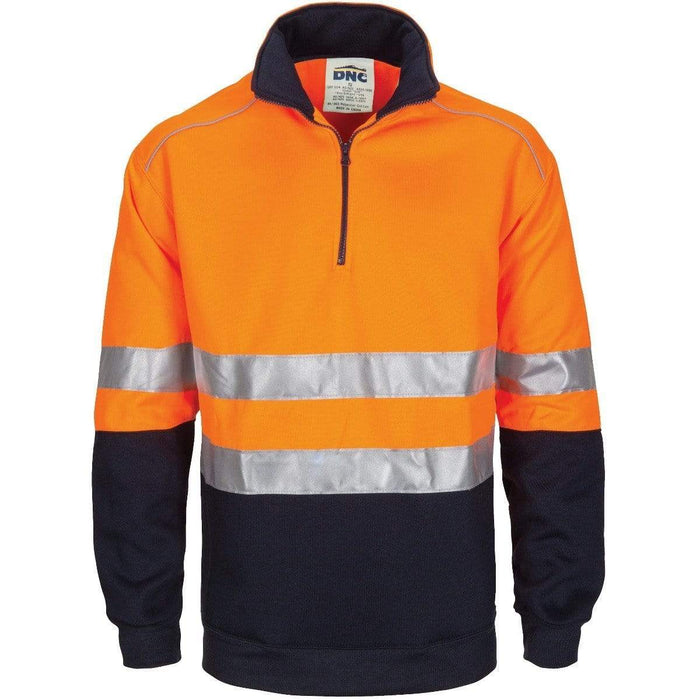 DNC Workwear Work Wear DNC WORKWEAR Hi-Vis 1/2 Zip Fleecy with Hoop Pattern CSR Reflective Tape 3729