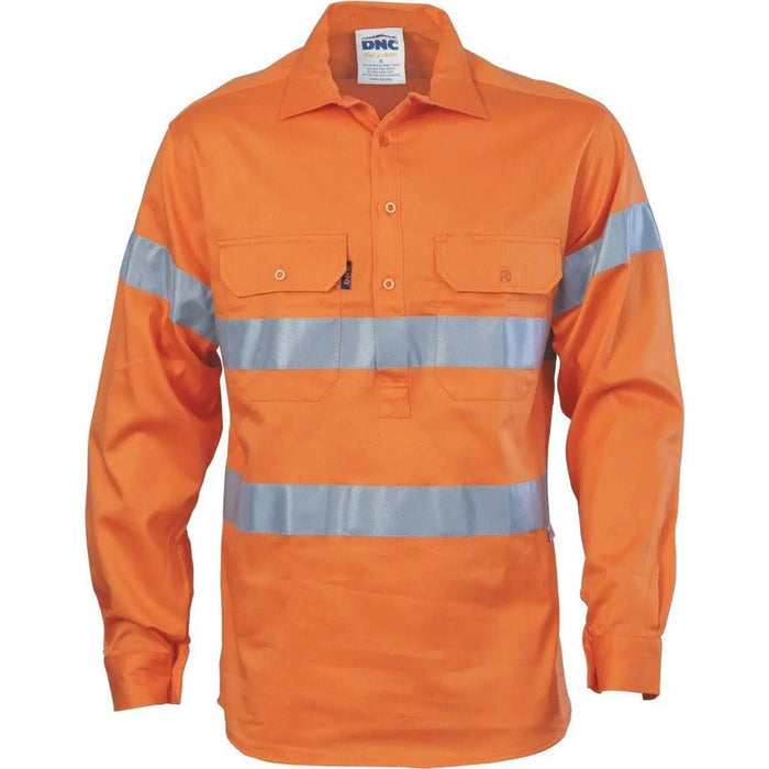 DNC Workwear Work Wear DNC WORKWEAR Hi-Vis Cool-Breeze Close Front Cotton Shirt with Generic Reflective Tape 3945