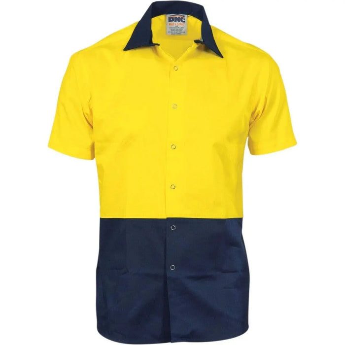 DNC Workwear Hospitality & Chefwear Yellow/Navy / XS DNC WORKWEAR Hi-Vis Cool Breeze Food Industry Short Sleeve Cotton Shirt 3941