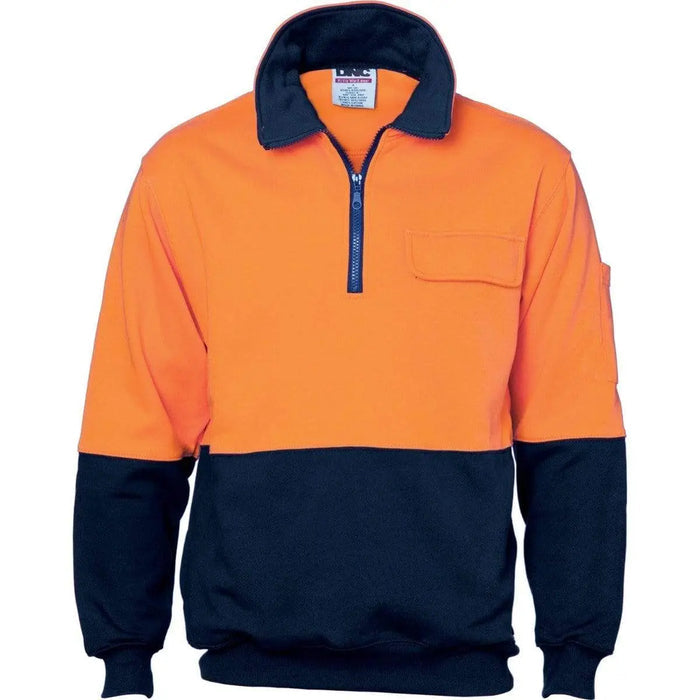DNC Workwear Work Wear DNC WORKWEAR Hi-Vis Two-Tone 1/2 Zip Cotton Fleecy Windcheater 3923