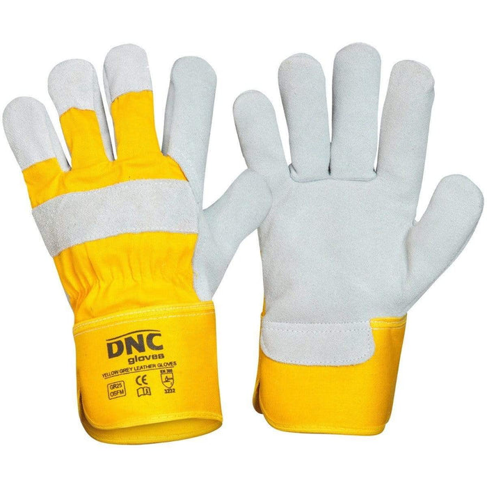 DNC Workwear PPE Yellow/Black / One Size DNC WORKWEAR Yellow Grey  Leather Glove GR25