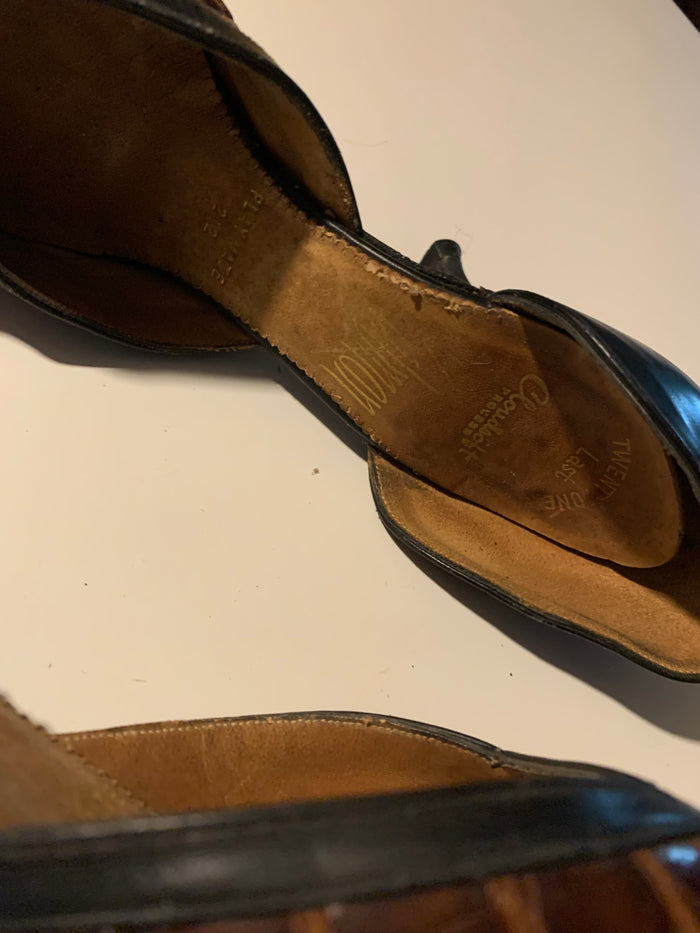 D'Orsay Style Cocoa Brown Alligator High Heel Shoes circa 1960s US 4N