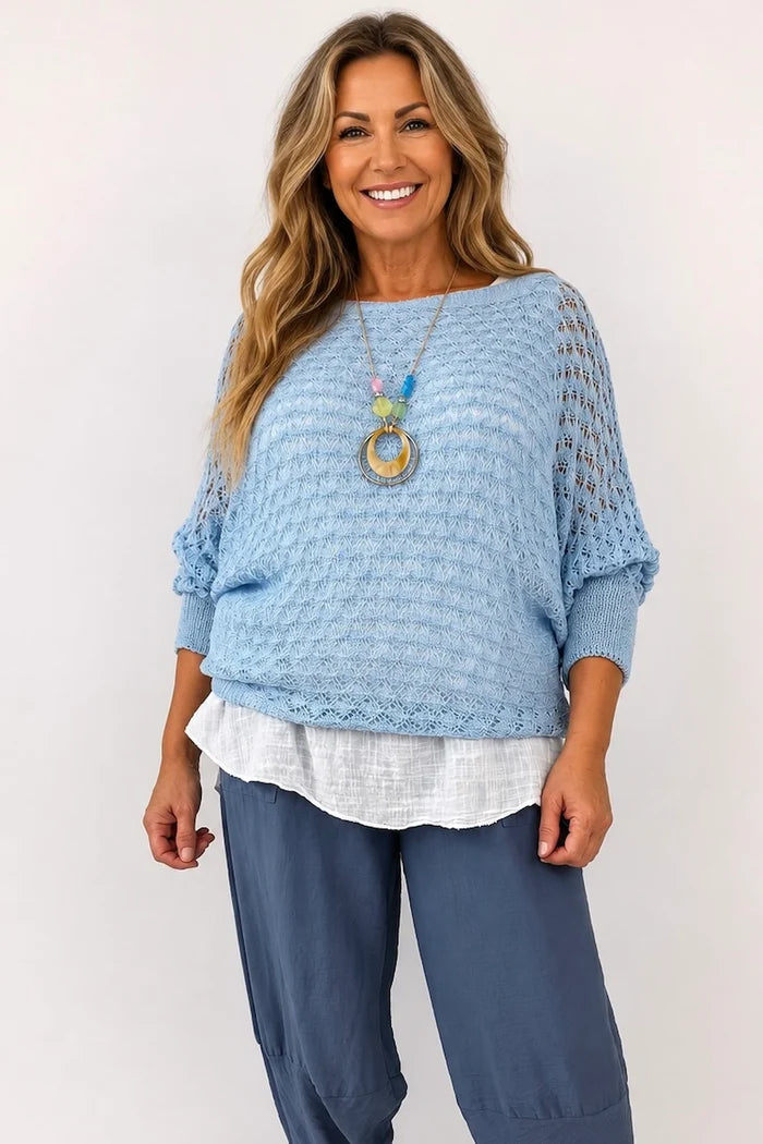 Eliza Batwing Knit Crochet - Baby Blue