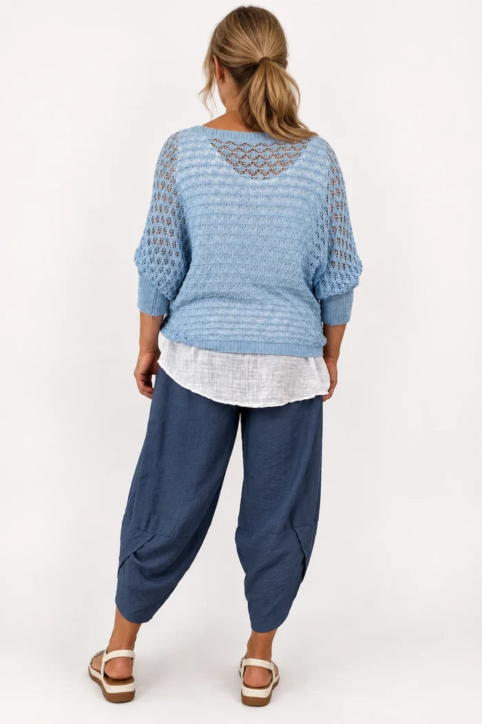 Eliza Batwing Knit Crochet - Baby Blue