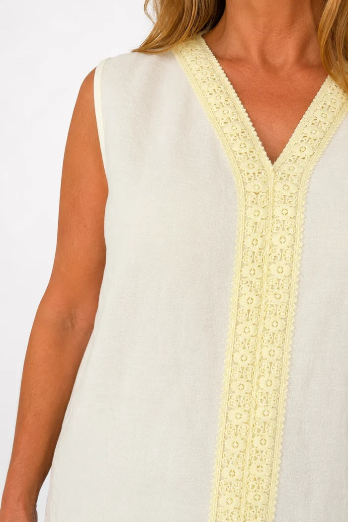Embroidered Trim Carvela Sleeveless Top - Limoncello