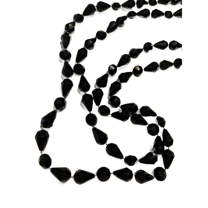 Faceted Black Bead Super Log Necklace 60" circa 1960s