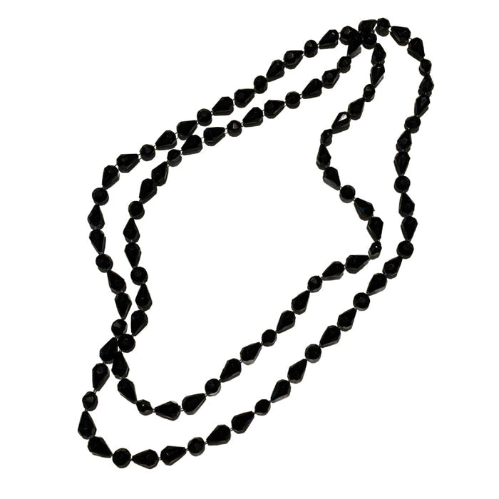 Faceted Black Bead Super Log Necklace 60" circa 1960s