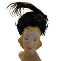 Feather and Sequins Turban Inspired Black Wool Hat circa 1940s