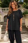 Fine Ribbed Gold Trim Sophia Necklace Top - Black
