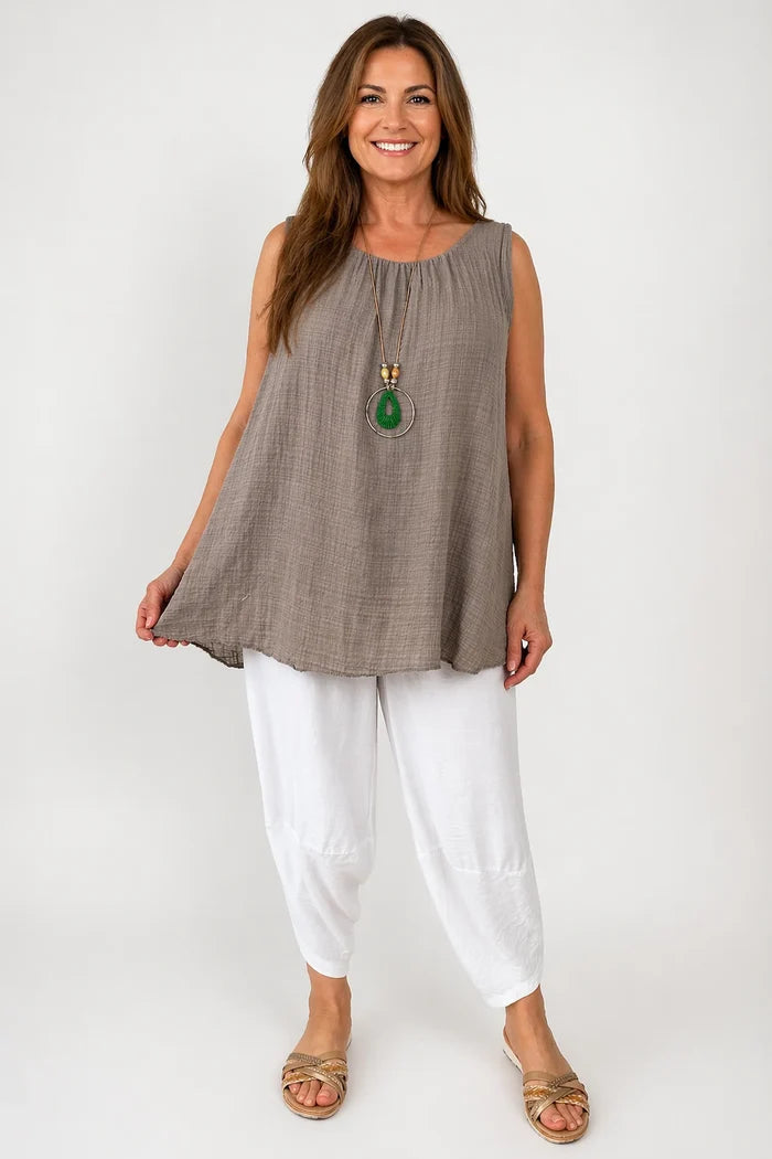 Fully Lined Cotton Italia Necklace Vest - Mocha