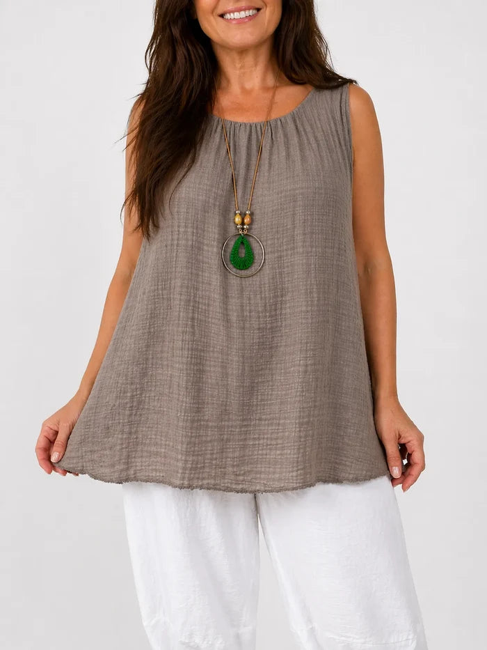 Fully Lined Cotton Italia Necklace Vest - Mocha