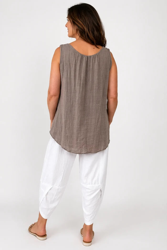 Fully Lined Cotton Italia Necklace Vest - Mocha