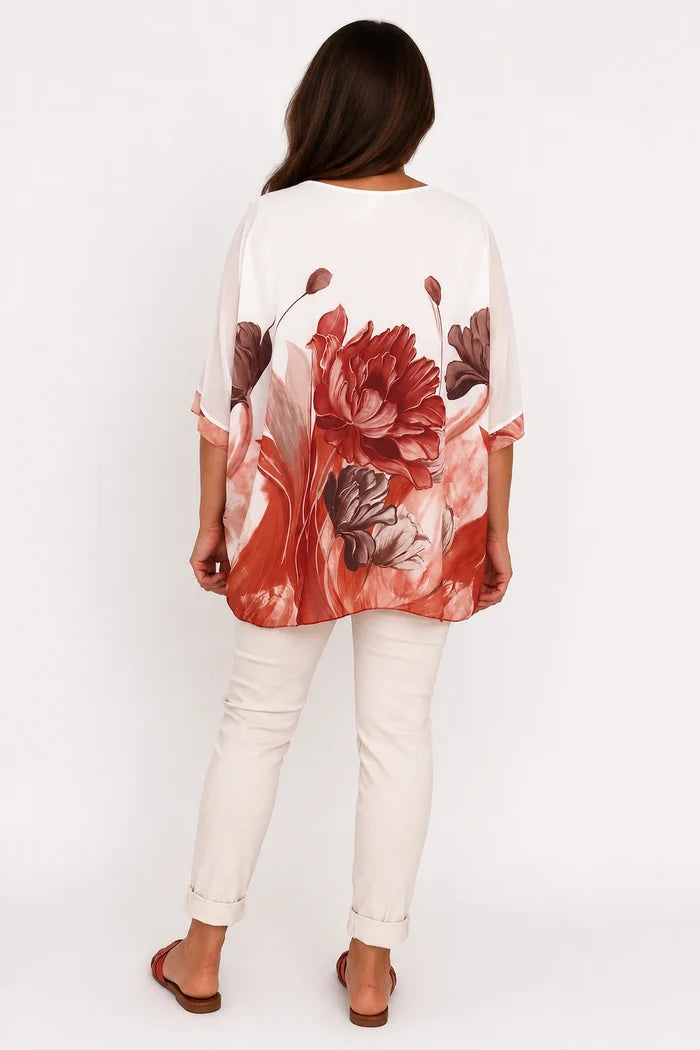 Fully Lined Vintage Floral Elizabeth Chiffon - Vintage Sangria