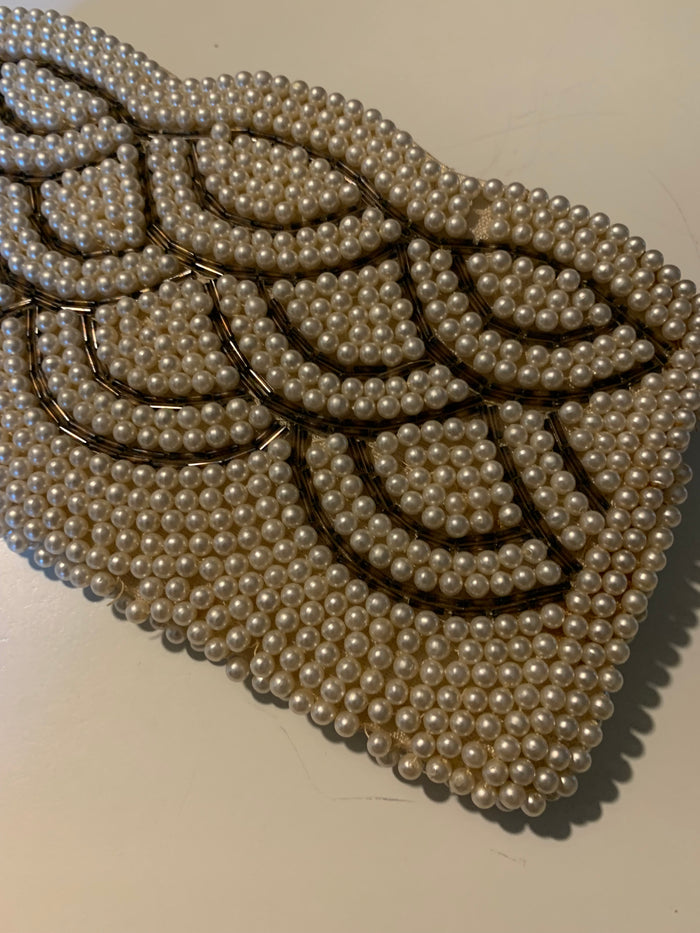 Glamorous Faux Pearl and Silver Bead Handbag circa 1960s