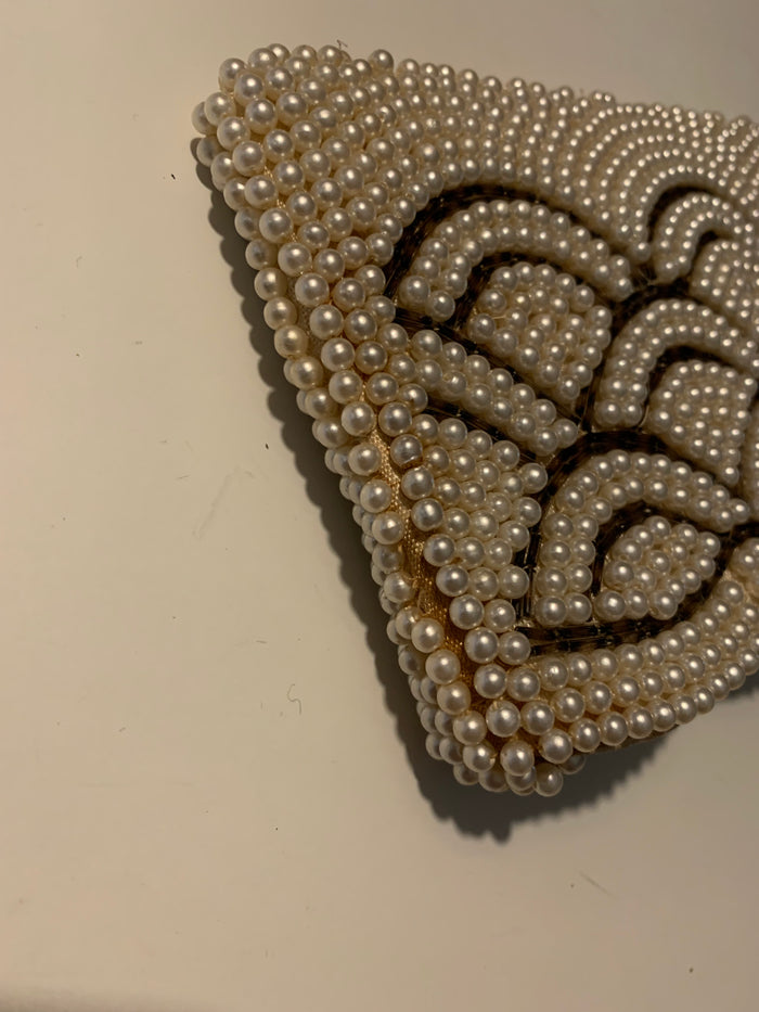 Glamorous Faux Pearl and Silver Bead Handbag circa 1960s