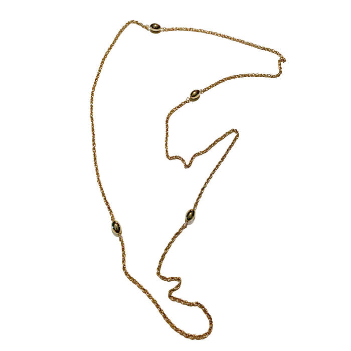 Gold Tone Chain and Oval Bead Long Layering Necklace circa 1970s