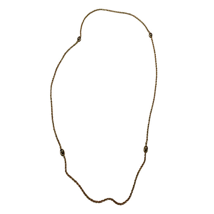 Gold Tone Chain and Oval Bead Long Layering Necklace circa 1970s