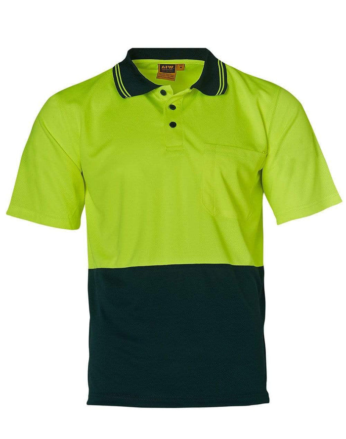 High Visibility Cooldry Short Sleeve Polo SW01CD Work Wear Australian Industrial Wear S Fluoro Yellow/Bottle