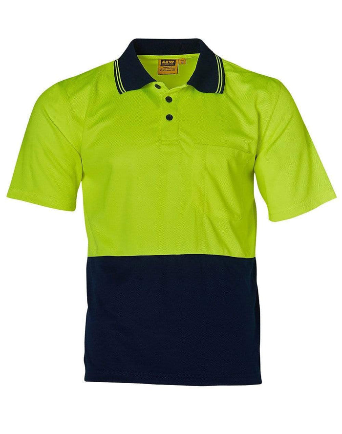 High Visibility Cooldry Short Sleeve Polo SW01CD Work Wear Australian Industrial Wear S Fluoro Yellow/Navy