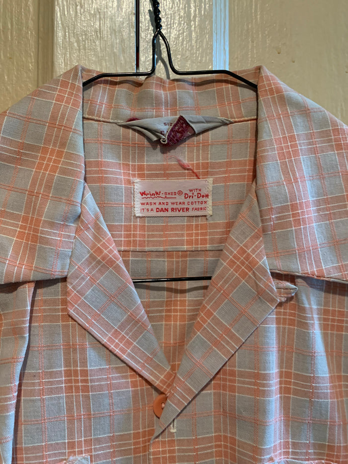 Tangerine and Tan Plaid Textured Cotton Rat Pack Shirt circa 1960s