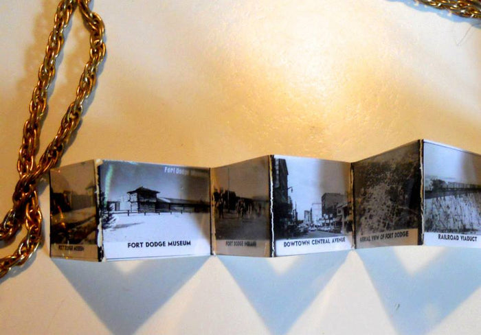 Iowa State Souvenir Necklace Fort Dodge Photo Book Locket circa 1960s