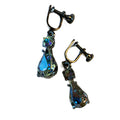 Iridescent Tear Drop Rhinestone Screwback Clip Earrings circa 1940s