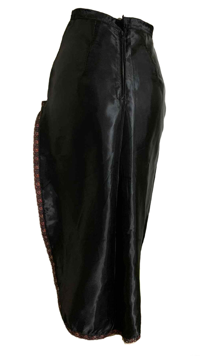 Irma La Douce Inspired Black & Red Satin Skirt with HIGH Side Slit Stage Wear circa 1950s