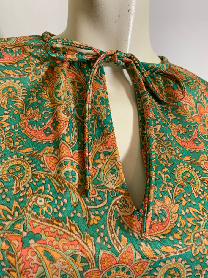 Jade Green and Tangerine Paisley 2 pc Dress circa 1970s