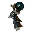 Japanese Geisha Girl Brooch Black Gold and Red circa 1950s