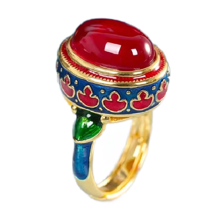 Kira- the Enameled Red Cabochon Ring