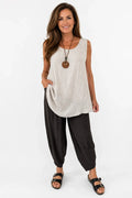 Lagen Look Double Subtle Panel Pocket Elasticated Waist Freya Pants - Cocoa Beans