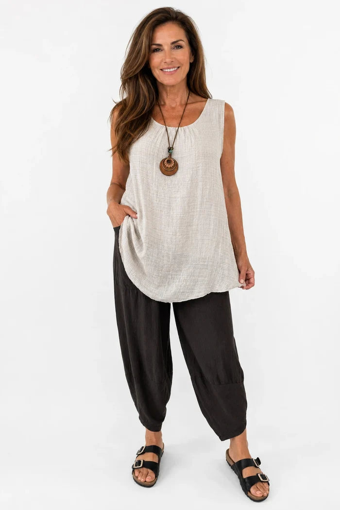 Lagen Look Double Subtle Panel Pocket Elasticated Waist Freya Pants - Cocoa Beans