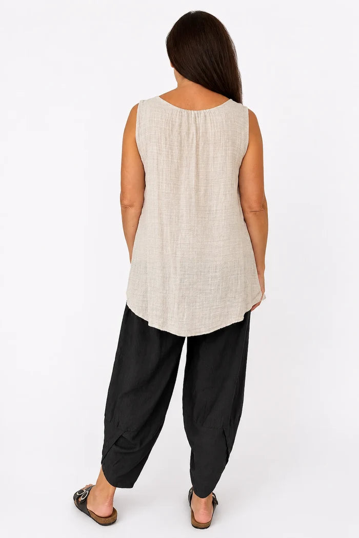 Lagen Look Double Subtle Panel Pocket Elasticated Waist Freya Pants - Cocoa Beans