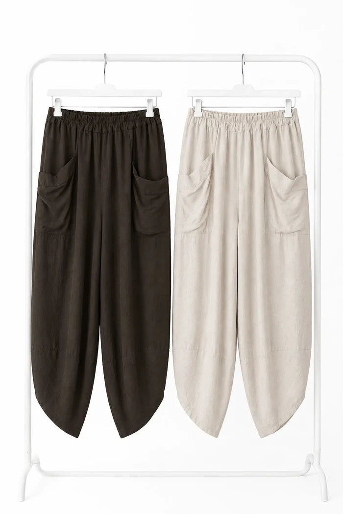 Lagen Look Double Subtle Panel Pocket Elasticated Waist Freya Pants - Cocoa Beans