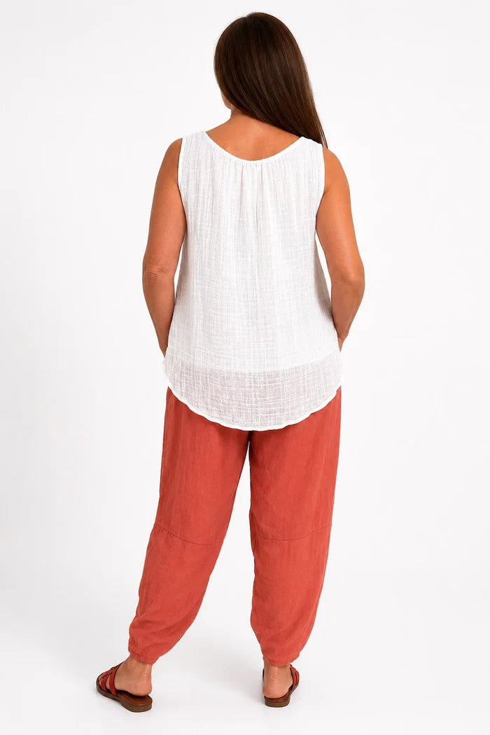 Lagen Look Double Subtle Panel Pocket Elasticated Waist Freya Pants - Coral Charm