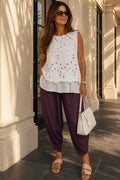 Lagen Look Double Subtle Panel Pocket Elasticated Waist Freya Pants - Grape