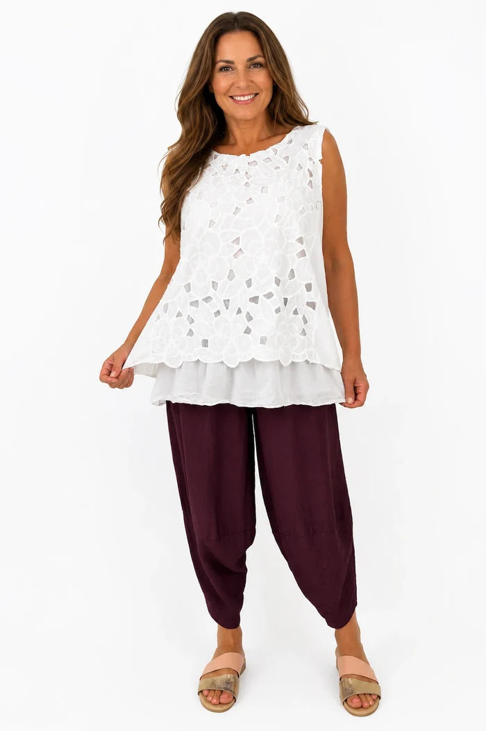 Lagen Look Double Subtle Panel Pocket Elasticated Waist Freya Pants - Grape