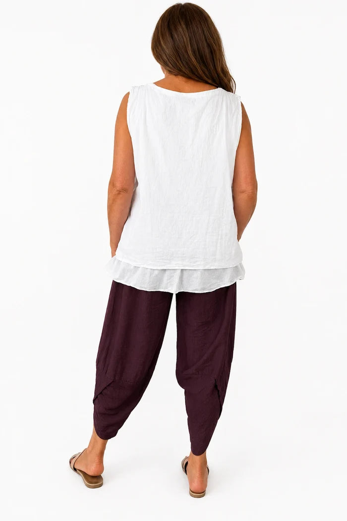 Lagen Look Double Subtle Panel Pocket Elasticated Waist Freya Pants - Grape