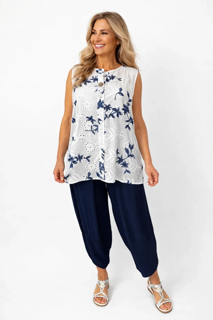 Lagen Look Double Subtle Panel Pocket Elasticated Waist Freya Pants - Navy