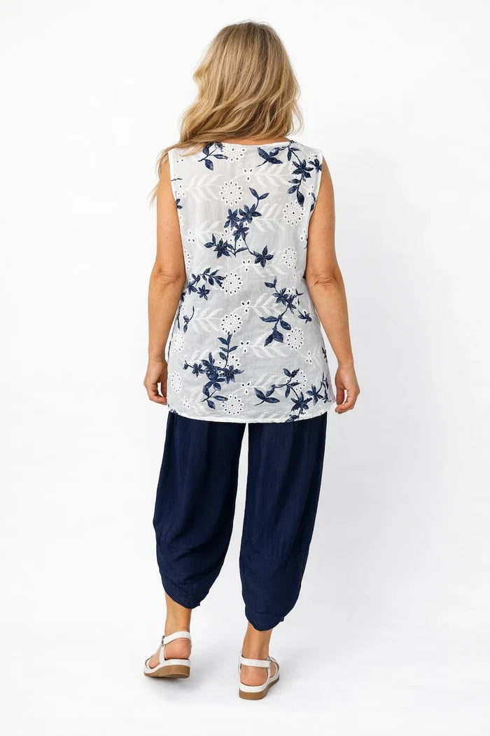 Lagen Look Double Subtle Panel Pocket Elasticated Waist Freya Pants - Navy